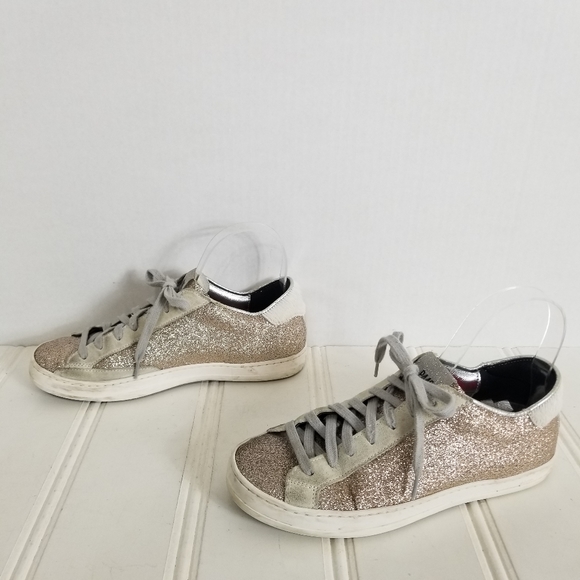 P448 John W Sneakers Leather Glitter Low-Top Calf Hair Trainers Womens Size 7 - Picture 5 of 15